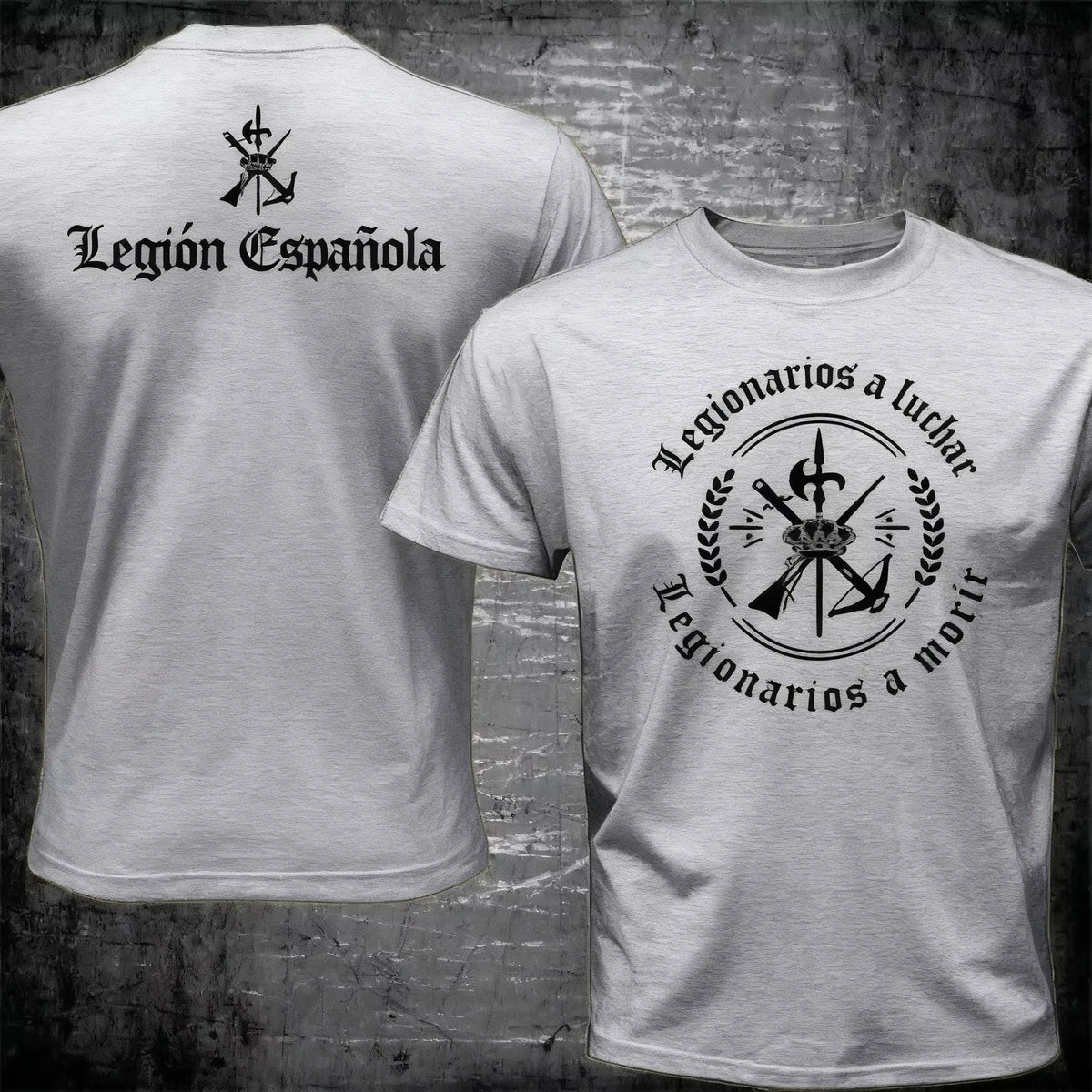 Camiseta Legionarios a Luchar gris, diseño lema grande