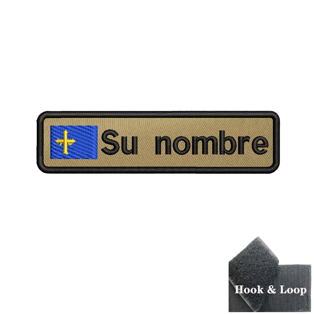 Parche con nombre, bandera Asturias, velcro