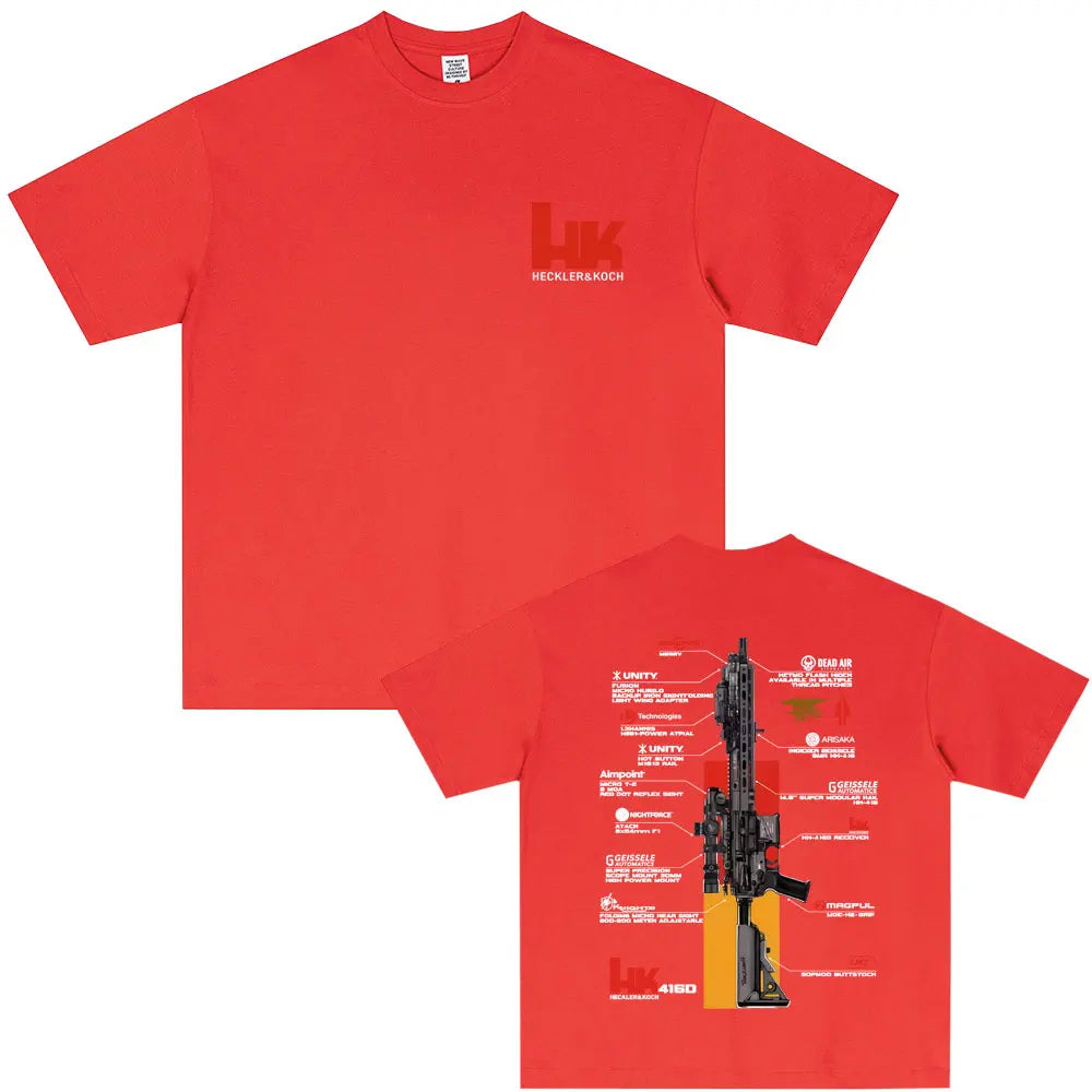 Camiseta HK416 roja, delante y detrás