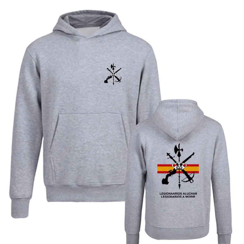 Sudadera Legión Española gris sin cremallera, delante y detrás