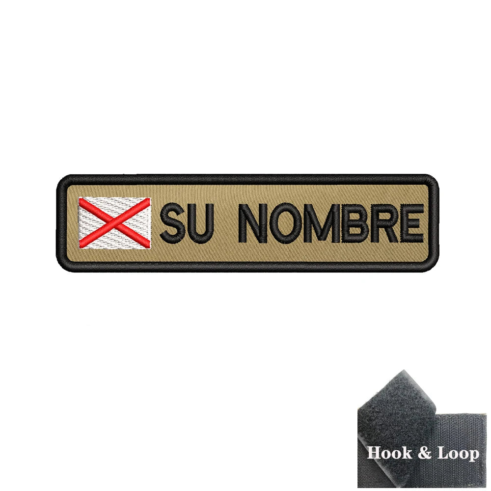 Parche con nombre, bandera Cruz de Borgoña, velcro