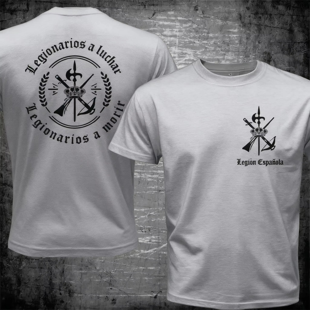 Camiseta Legionarios a Luchar gris, diseño escudo pequeño