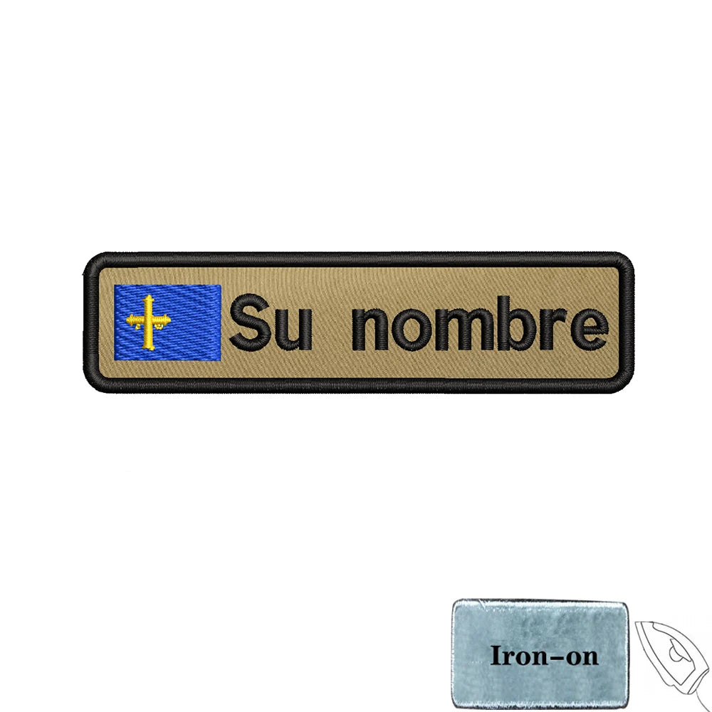 Parche con nombre, bandera Asturias, para planchar