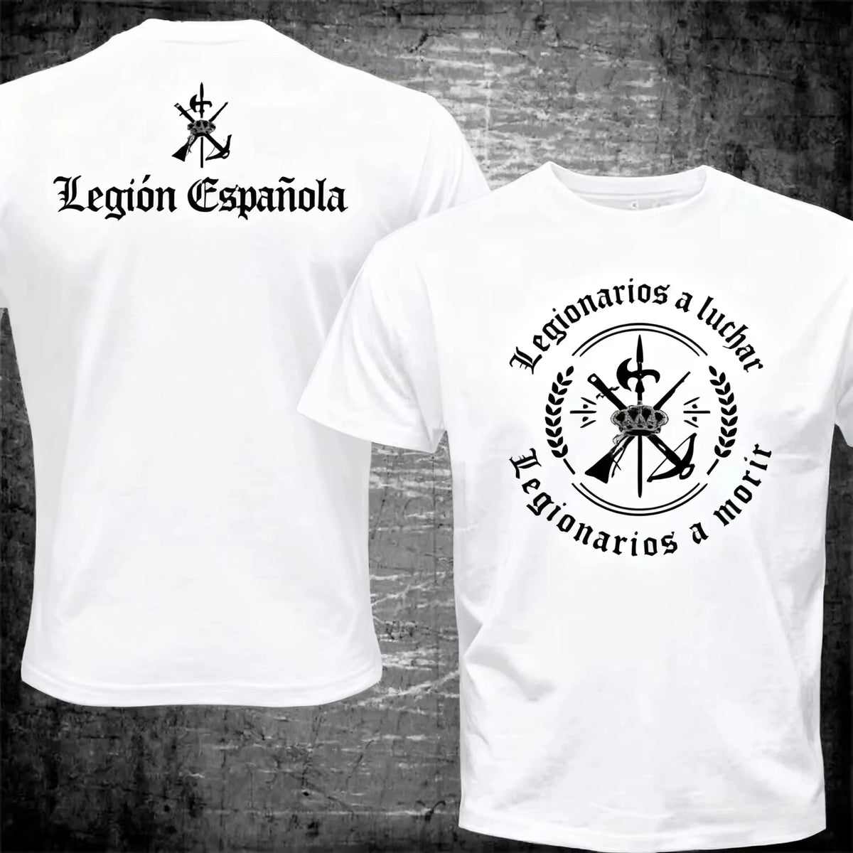 Camiseta Legionarios a Luchar blanca, diseño lema grande