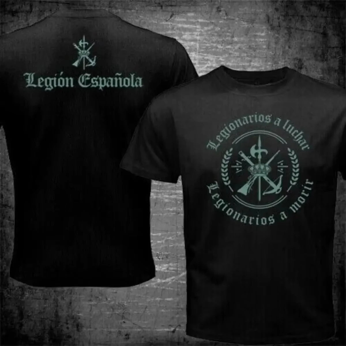 Camiseta Legionarios a Luchar negra, diseño lema grande