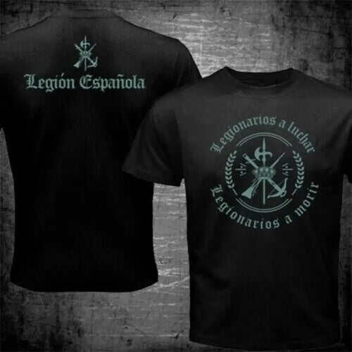 Camiseta Legionarios a Luchar negra, diseño lema grande