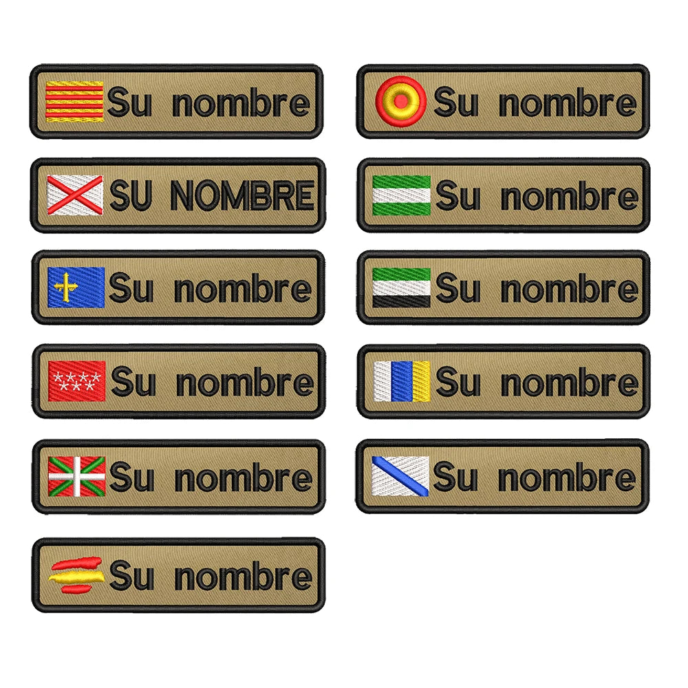 Parches con nombre bordado y banderas