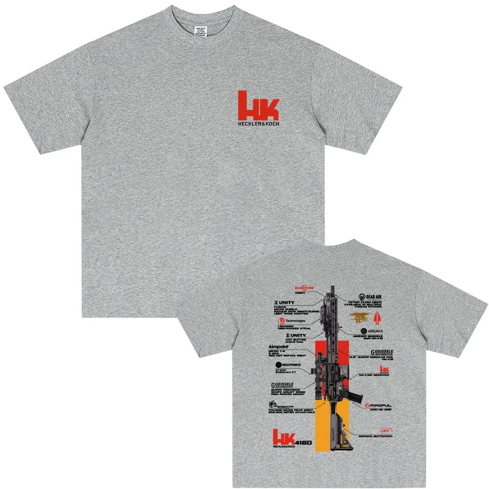 Camiseta HK416 gris, delante y detrás