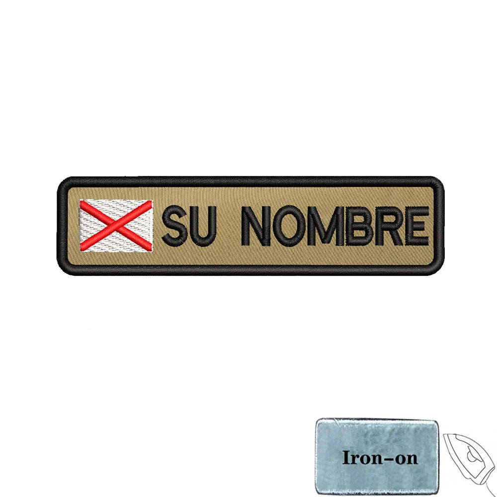 Parche con nombre, bandera Cruz de Borgoña, para planchar