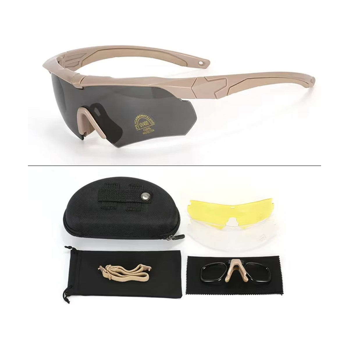 Gafas Tácticas con 3 Lentes caqui lente estándar
