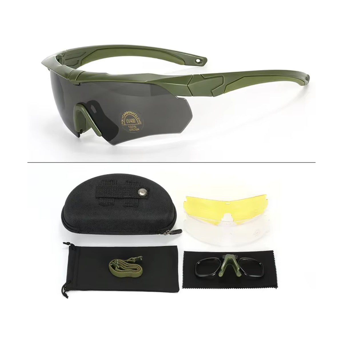 Gafas Tácticas con 3 Lentes verde lente estándar